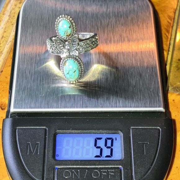 Natural Blue Moon Turquoise Sterling Silver Butterfly Ring Size 7 - Picture 9 of 9